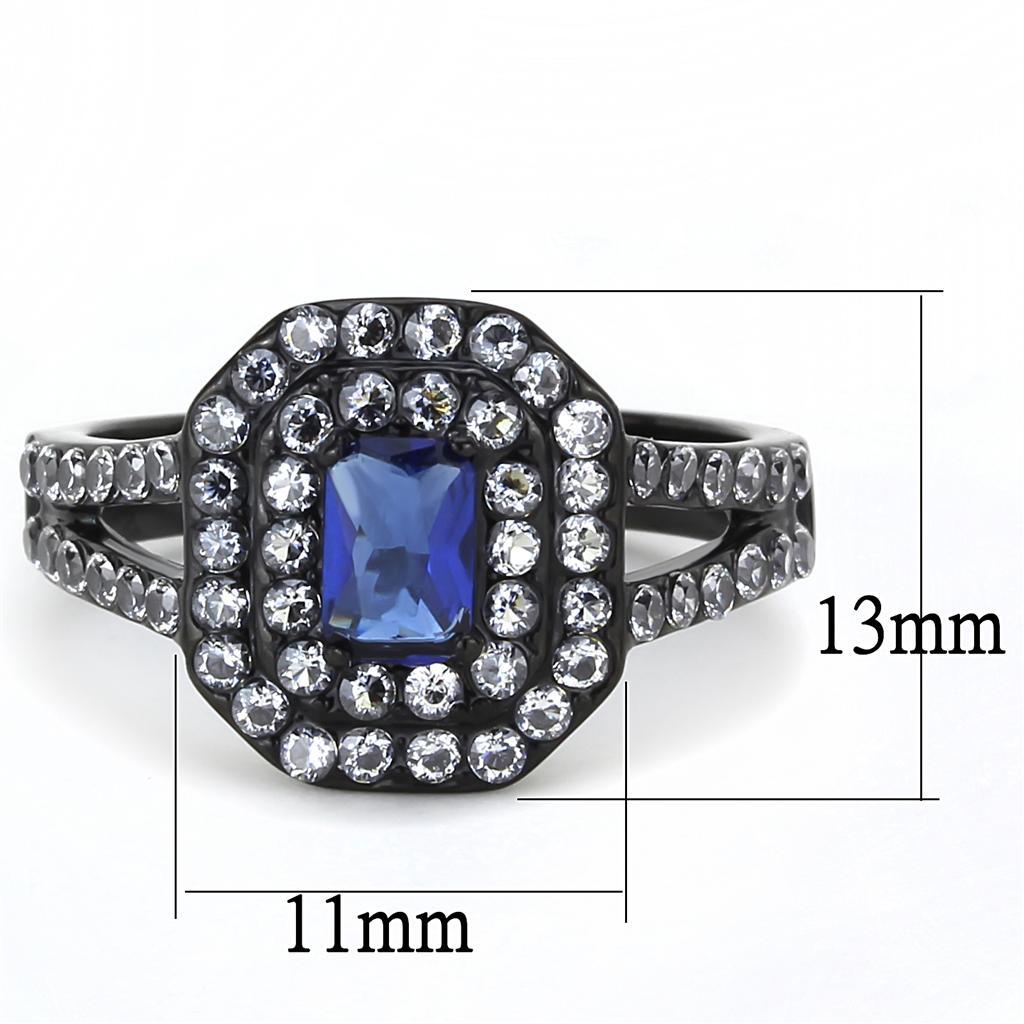 TK3449 - IP Black(Ion Plating) Stainless Steel Ring with Synthetic Synthetic Glass in Montana - Joyeria Lady