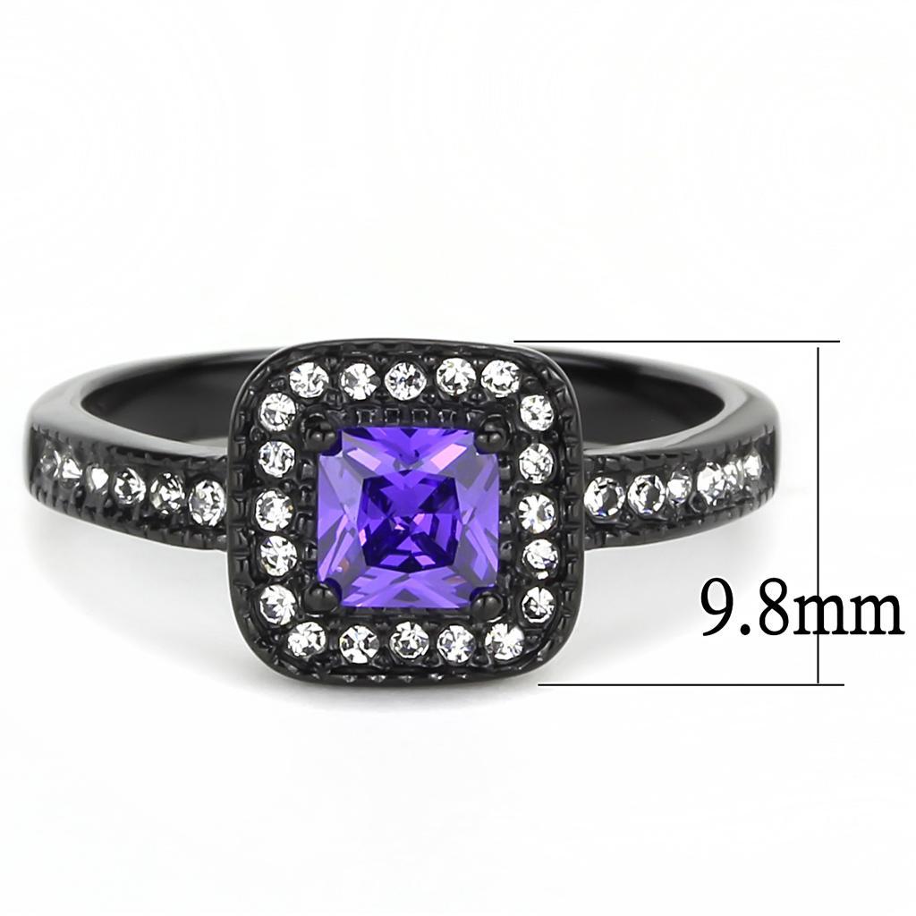 TK3450 - IP Black(Ion Plating) Stainless Steel Ring with AAA Grade CZ  in Tanzanite - Joyeria Lady