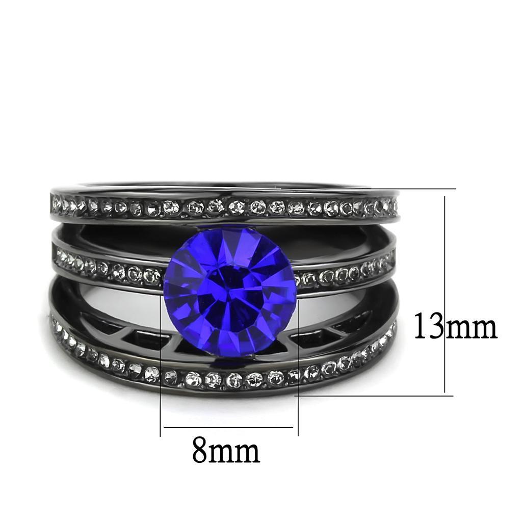 TK3453 - IP Light Black  (IP Gun) Stainless Steel Ring with Top Grade Crystal  in Sapphire - Joyeria Lady