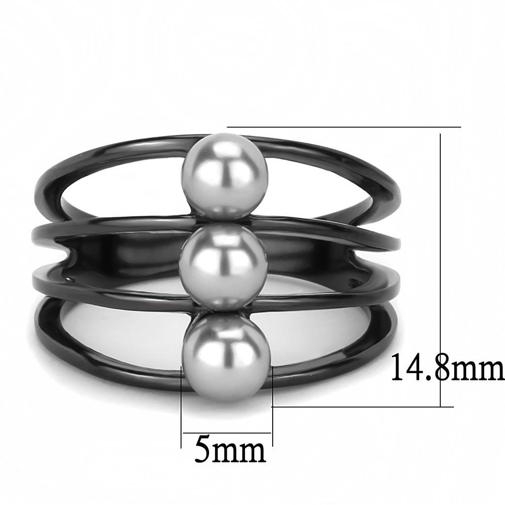 TK3454 - IP Black(Ion Plating) Stainless Steel Ring with Synthetic Pearl in Gray - Joyeria Lady