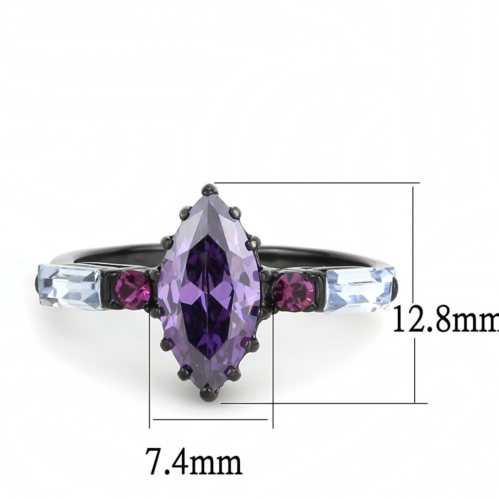 TK3456 - IP Black(Ion Plating) Stainless Steel Ring with AAA Grade CZ  in Amethyst - Joyeria Lady