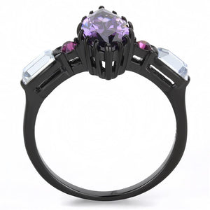 TK3456 - IP Black(Ion Plating) Stainless Steel Ring with AAA Grade CZ  in Amethyst