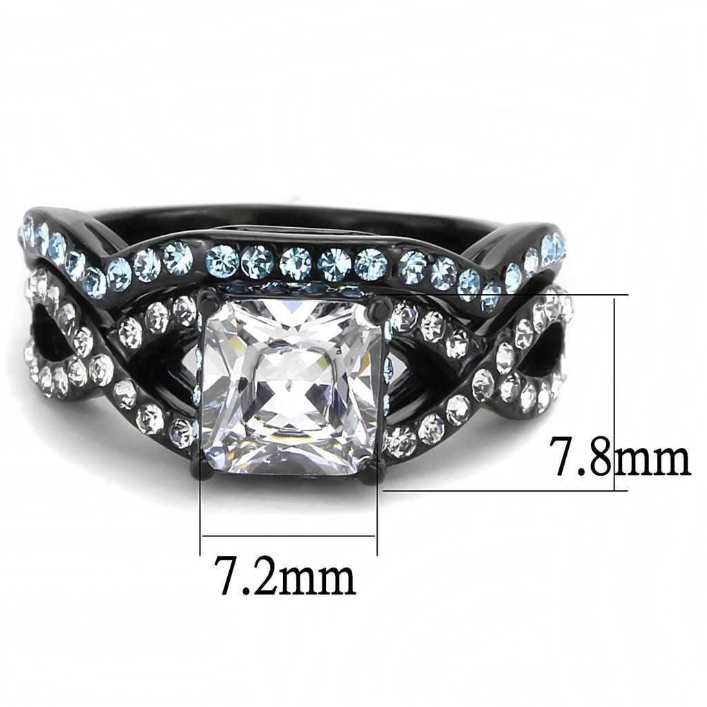 TK3457 - IP Black(Ion Plating) Stainless Steel Ring with AAA Grade CZ  in Clear - Joyeria Lady