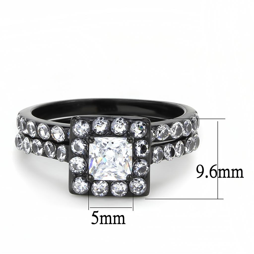 TK3458 - IP Black(Ion Plating) Stainless Steel Ring with AAA Grade CZ  in Clear - Joyeria Lady
