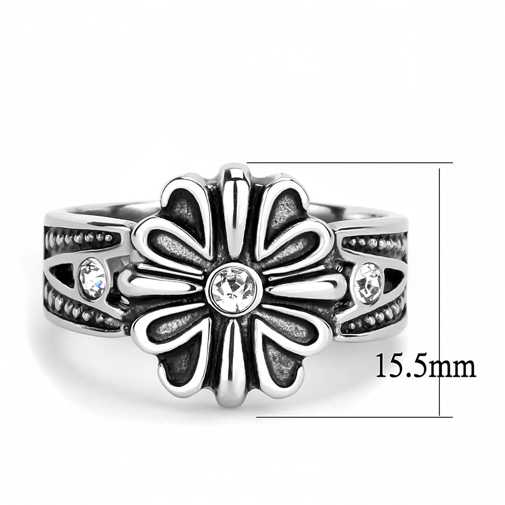 TK3462 High polished (no plating) Stainless Steel Ring with Top Grade Crystal in Clear - Joyeria Lady