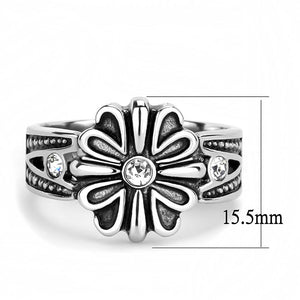 TK3462 High polished (no plating) Stainless Steel Ring with Top Grade Crystal in Clear