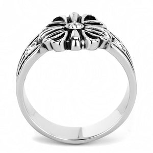 TK3462 High polished (no plating) Stainless Steel Ring with Top Grade Crystal in Clear