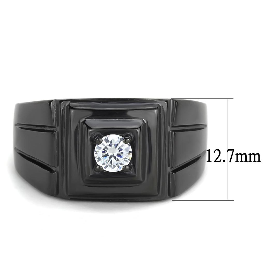 TK3466 IP Black(Ion Plating) Stainless Steel Ring with AAA Grade CZ in Clear - Joyeria Lady
