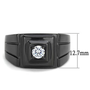 TK3466 IP Black(Ion Plating) Stainless Steel Ring with AAA Grade CZ in Clear