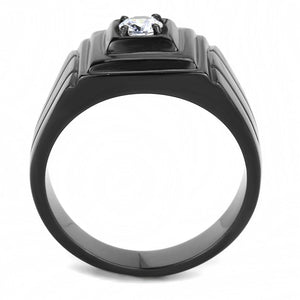 TK3466 IP Black(Ion Plating) Stainless Steel Ring with AAA Grade CZ in Clear