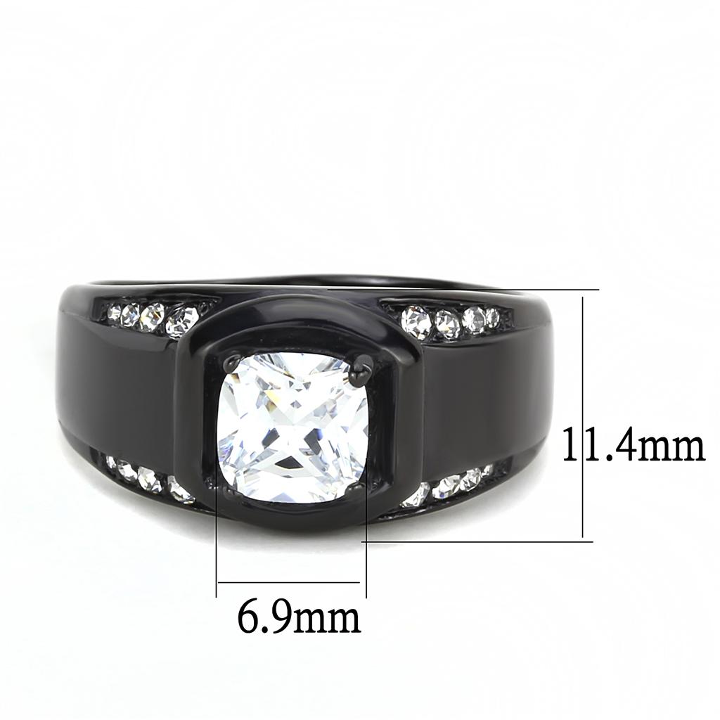 TK3467 IP Black(Ion Plating) Stainless Steel Ring with AAA Grade CZ in Clear - Joyeria Lady