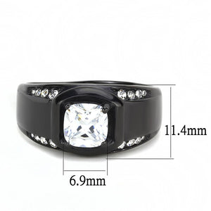 TK3467 IP Black(Ion Plating) Stainless Steel Ring with AAA Grade CZ in Clear