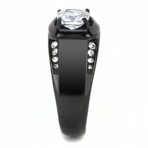 TK3467 IP Black(Ion Plating) Stainless Steel Ring with AAA Grade CZ in Clear
