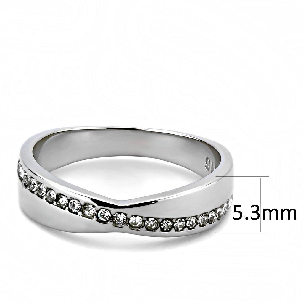 TK3501 - High polished (no plating) Stainless Steel Ring with Top Grade Crystal  in Clear - Joyeria Lady