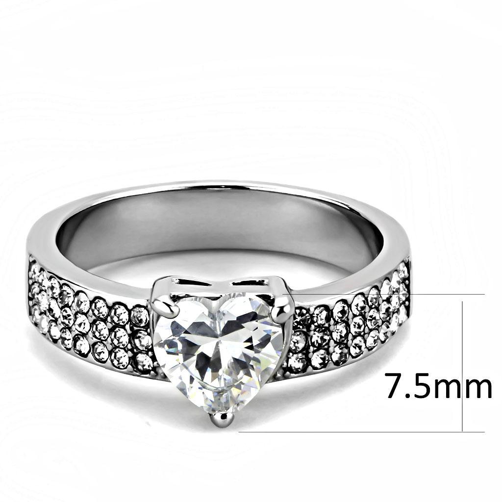 TK3505 - High polished (no plating) Stainless Steel Ring with AAA Grade CZ  in Clear - Joyeria Lady