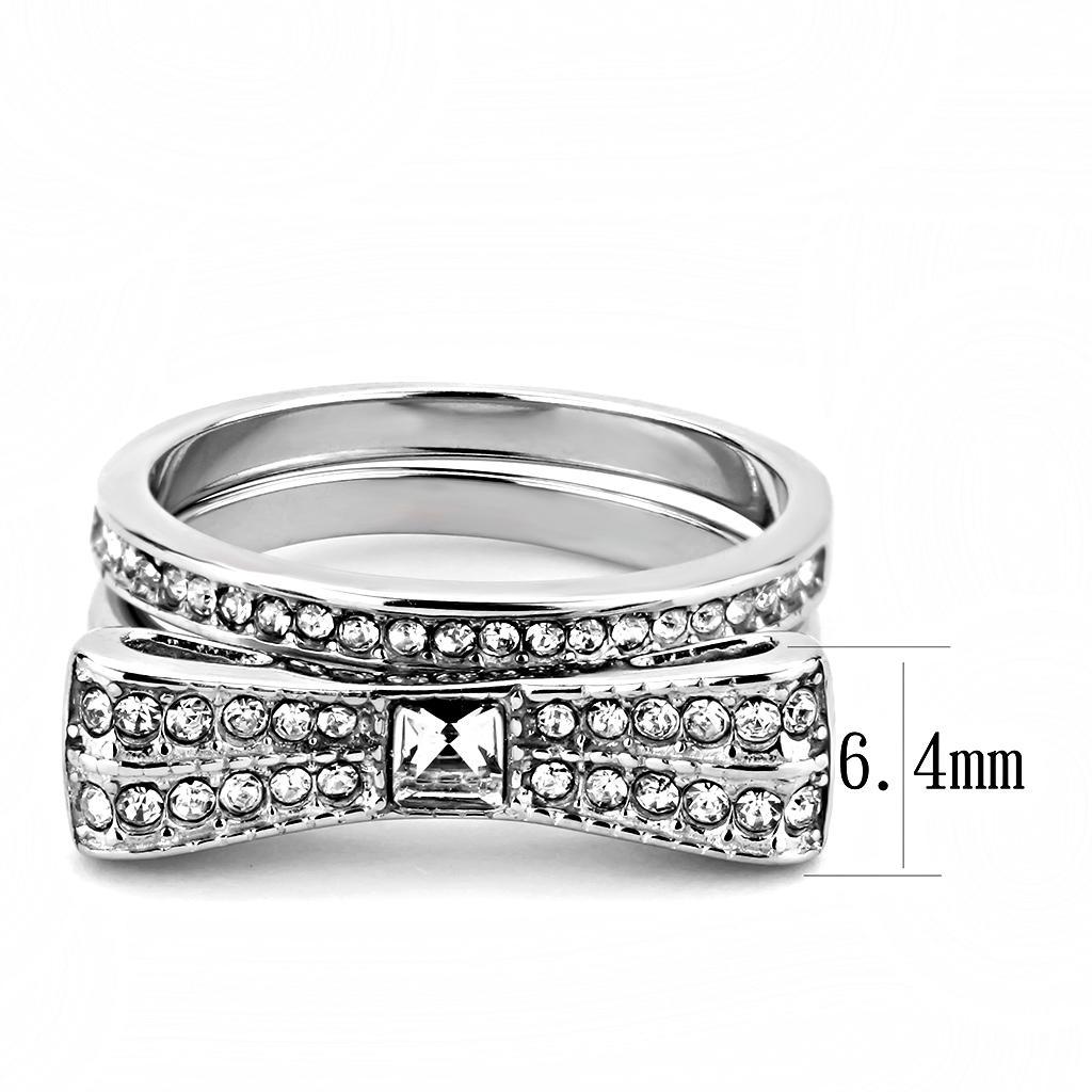 TK3506 - High polished (no plating) Stainless Steel Ring with Top Grade Crystal  in Clear - Joyeria Lady