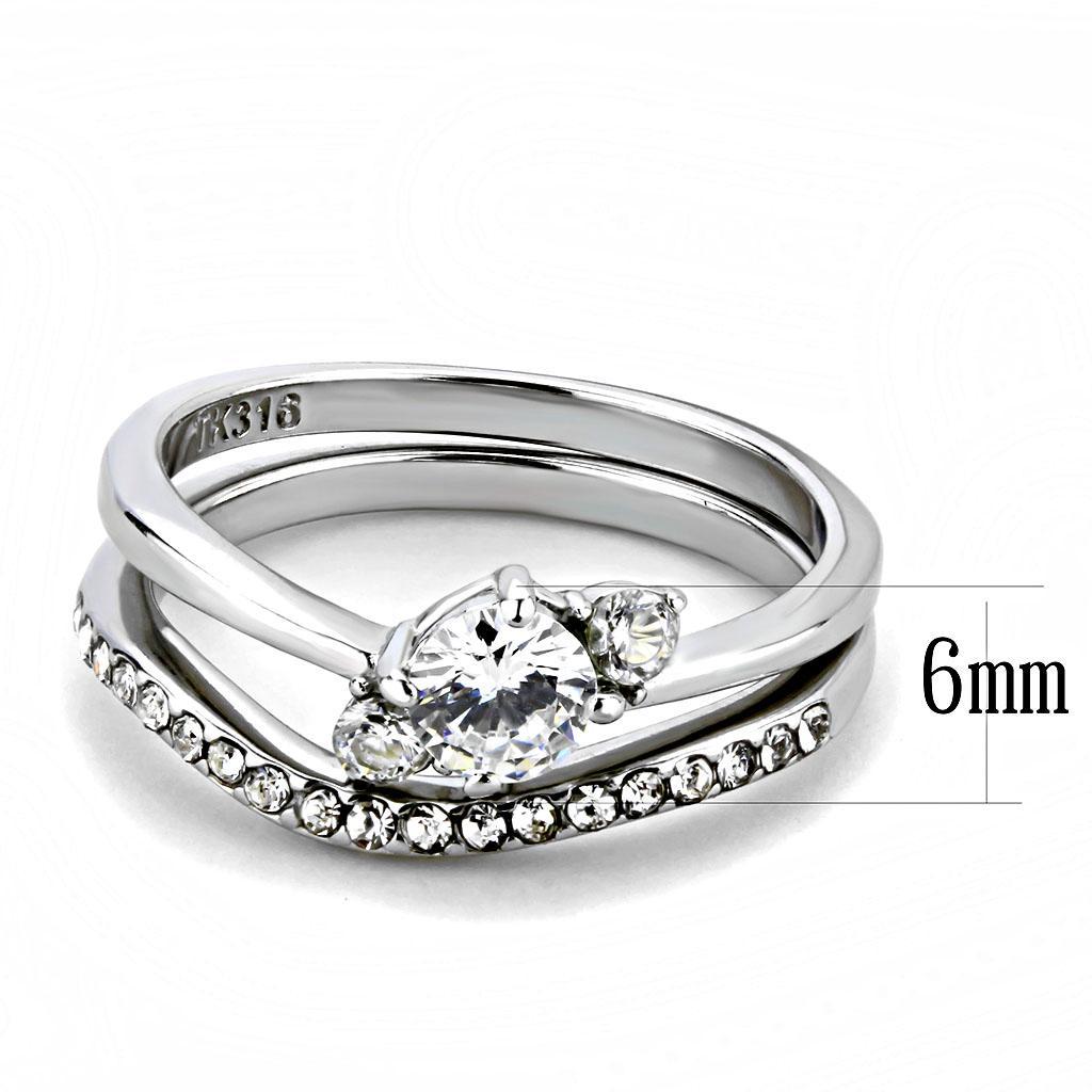 TK3507 - High polished (no plating) Stainless Steel Ring with AAA Grade CZ  in Clear - Joyeria Lady