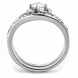 TK3507 - High polished (no plating) Stainless Steel Ring with AAA Grade CZ  in Clear