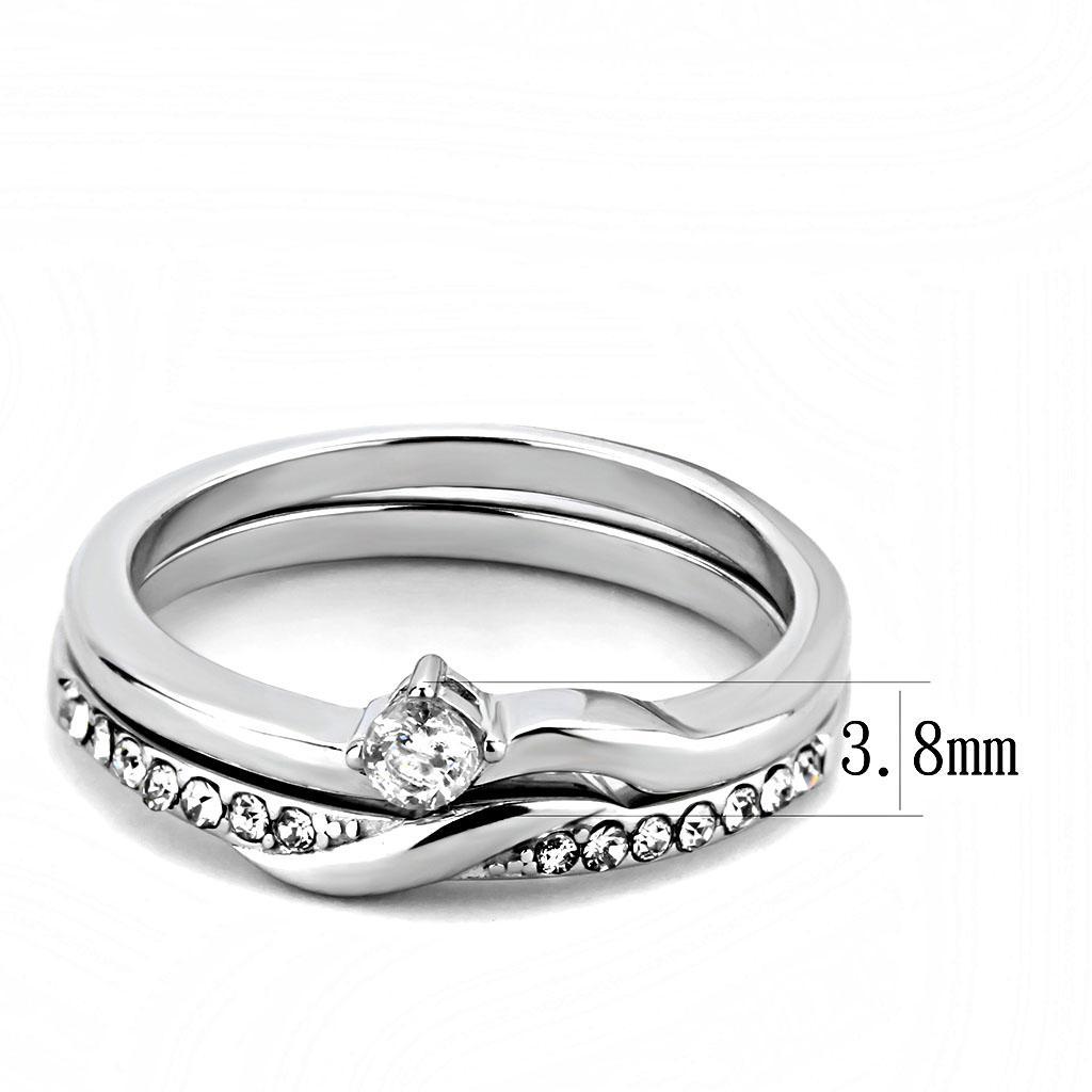 TK3508 - High polished (no plating) Stainless Steel Ring with AAA Grade CZ  in Clear - Joyeria Lady