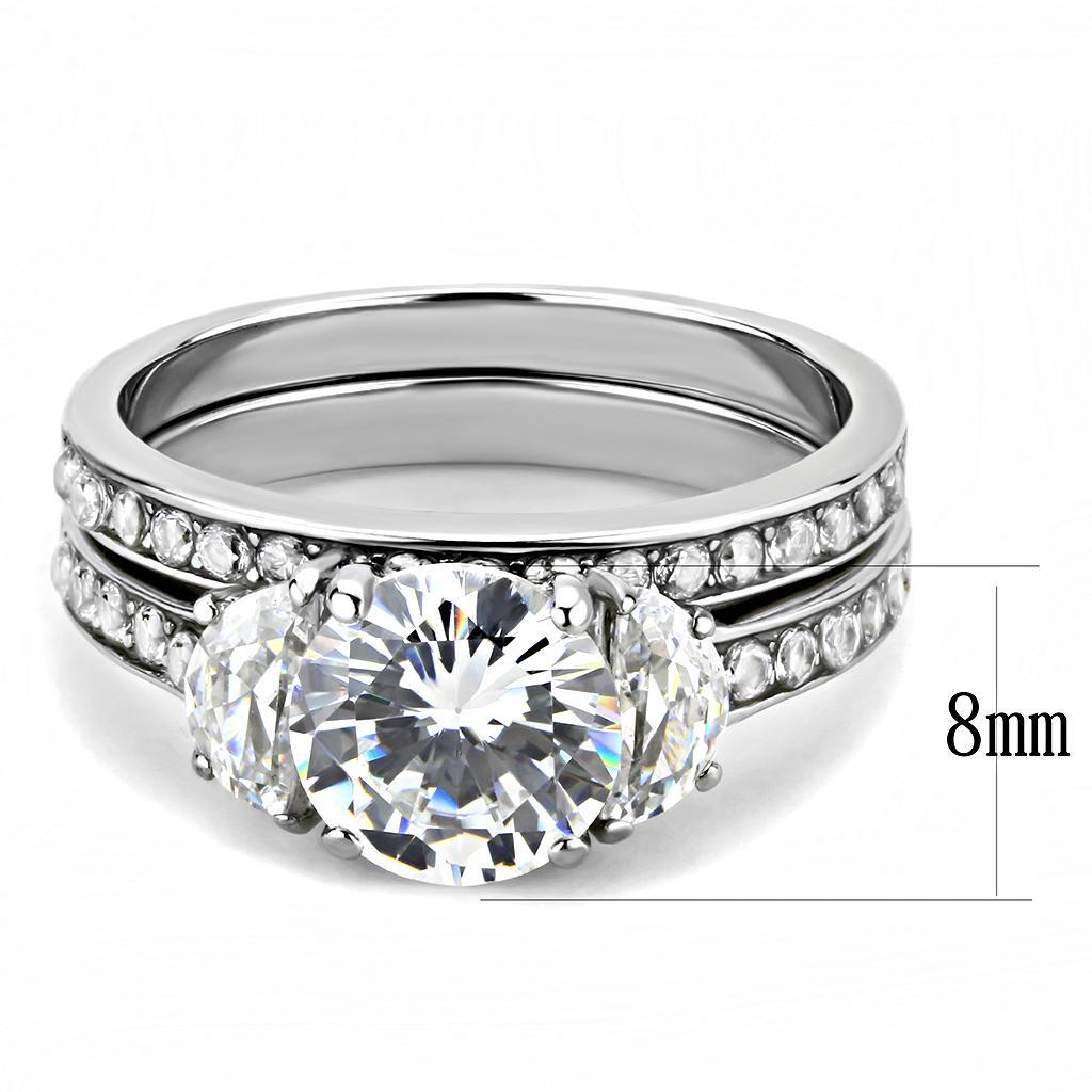 TK3509 - High polished (no plating) Stainless Steel Ring with AAA Grade CZ  in Clear - Joyeria Lady
