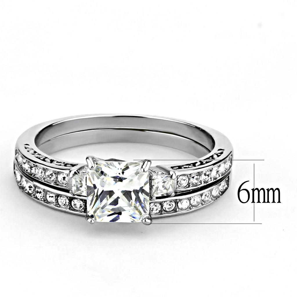 TK3510 - High polished (no plating) Stainless Steel Ring with AAA Grade CZ  in Clear - Joyeria Lady