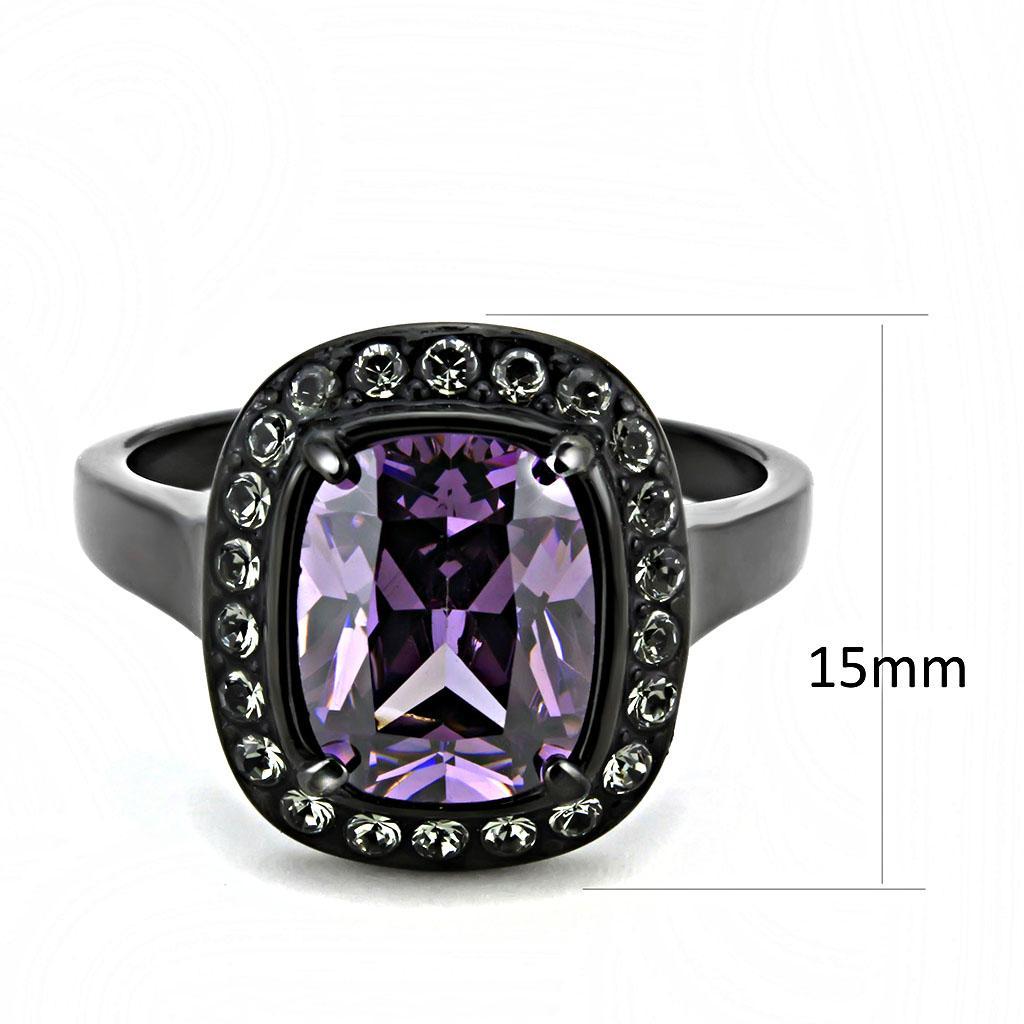 TK3512 - IP Black(Ion Plating) Stainless Steel Ring with AAA Grade CZ  in Amethyst - Joyeria Lady