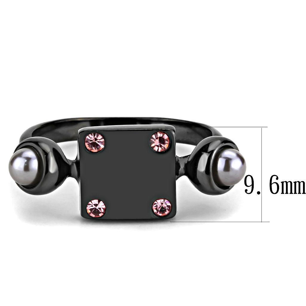 TK3513 - IP Light Black  (IP Gun) Stainless Steel Ring with Synthetic Pearl in Gray - Joyeria Lady