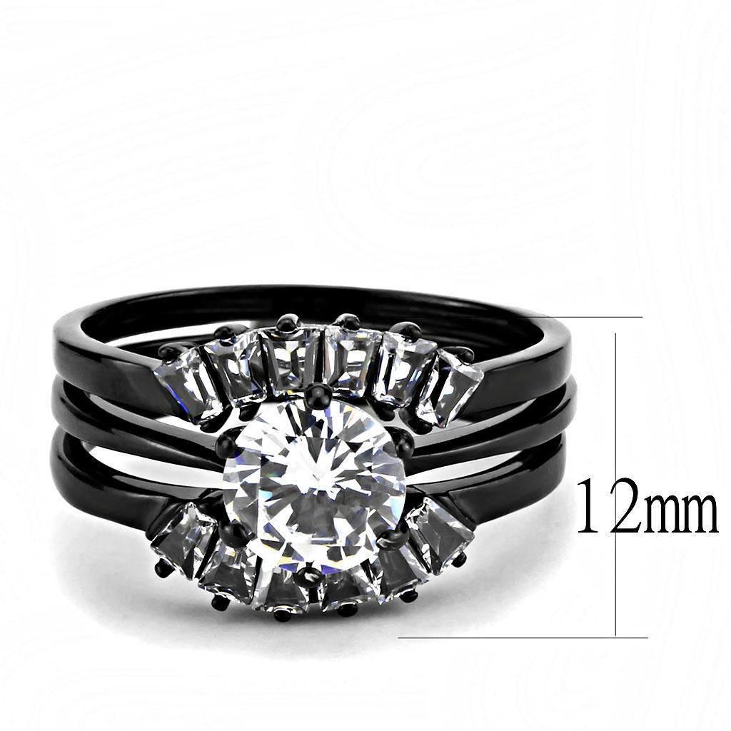 TK3514 - IP Black(Ion Plating) Stainless Steel Ring with AAA Grade CZ  in Clear - Joyeria Lady