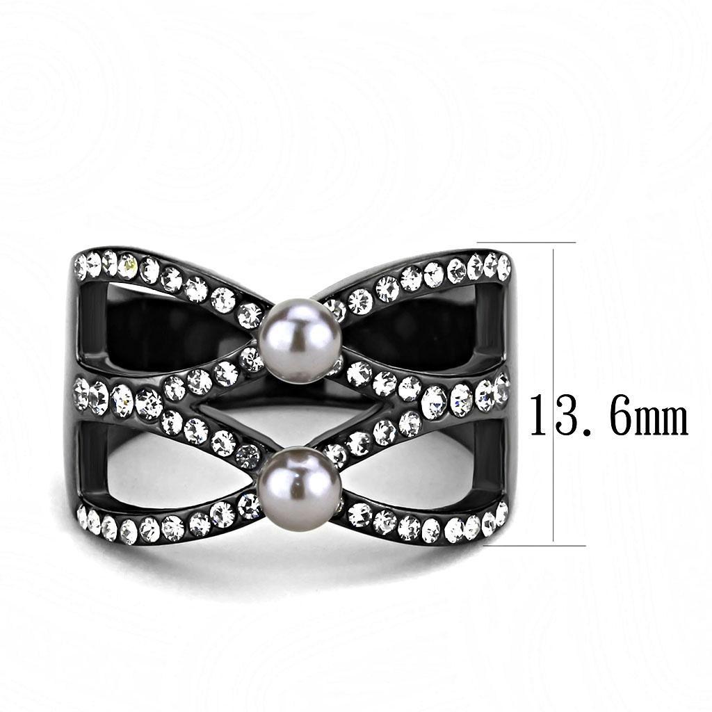 TK3515 - IP Light Black  (IP Gun) Stainless Steel Ring with Synthetic Pearl in Gray - Joyeria Lady
