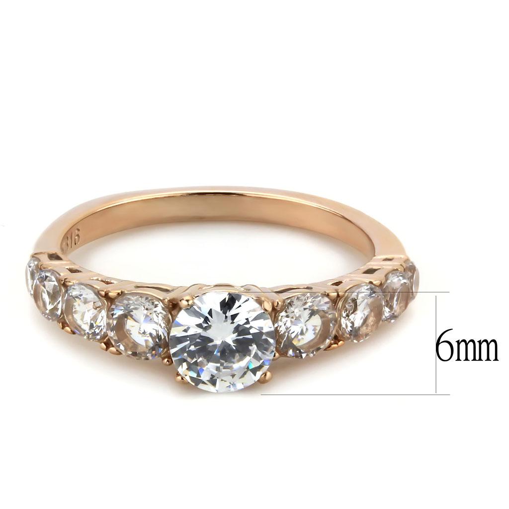 TK3516 - IP Rose Gold(Ion Plating) Stainless Steel Ring with AAA Grade CZ  in Clear - Joyeria Lady