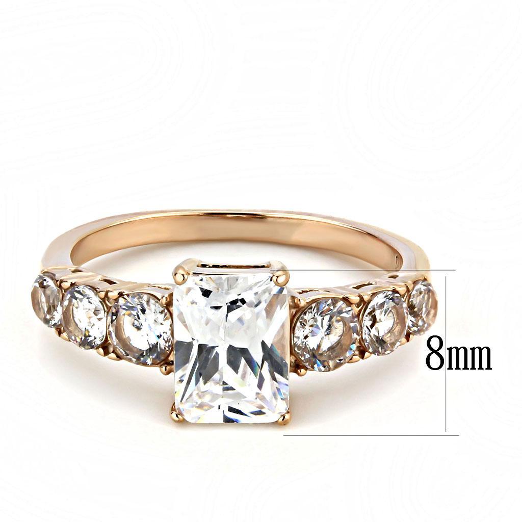 TK3517 - IP Rose Gold(Ion Plating) Stainless Steel Ring with AAA Grade CZ  in Clear - Joyeria Lady