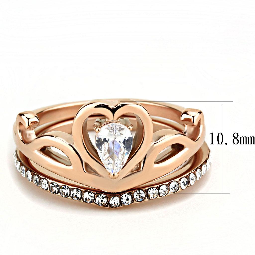 TK3518 - IP Rose Gold(Ion Plating) Stainless Steel Ring with AAA Grade CZ  in Clear - Joyeria Lady