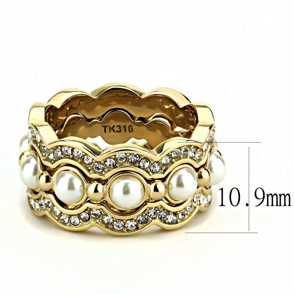 TK3520 - IP Gold(Ion Plating) Stainless Steel Ring with Synthetic Pearl in White - Joyeria Lady