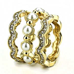 TK3520 - IP Gold(Ion Plating) Stainless Steel Ring with Synthetic Pearl in White