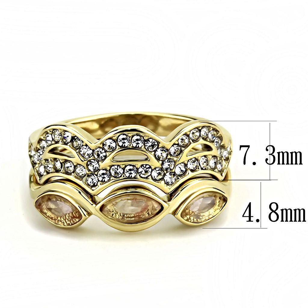 TK3521 - IP Gold(Ion Plating) Stainless Steel Ring with Synthetic Synthetic Glass in Light Peach - Joyeria Lady