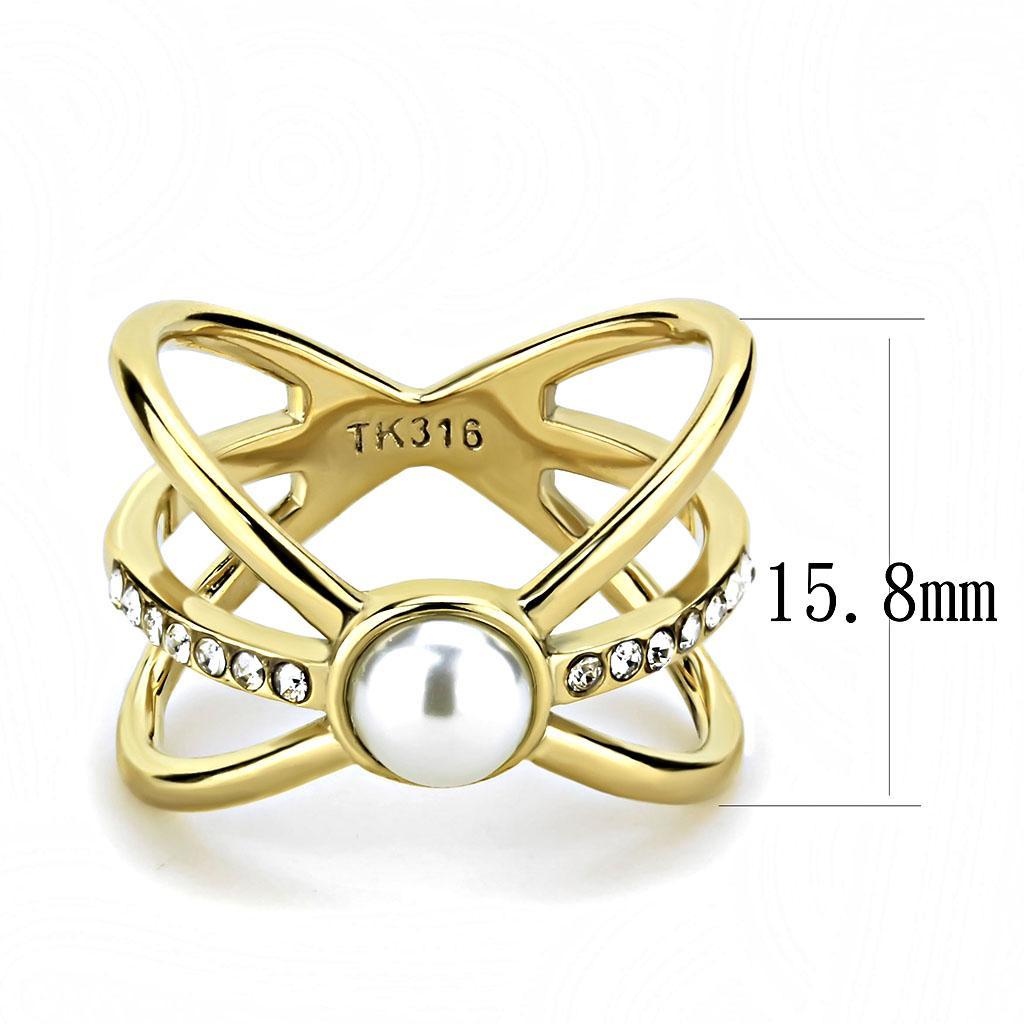 TK3522 - IP Gold(Ion Plating) Stainless Steel Ring with Synthetic Pearl in White - Joyeria Lady