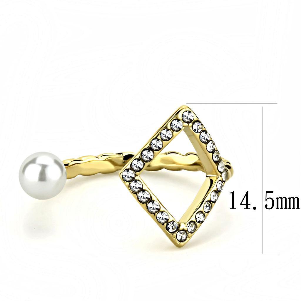 TK3523 - IP Gold(Ion Plating) Stainless Steel Ring with Synthetic Pearl in White - Joyeria Lady