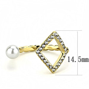 TK3523 - IP Gold(Ion Plating) Stainless Steel Ring with Synthetic Pearl in White
