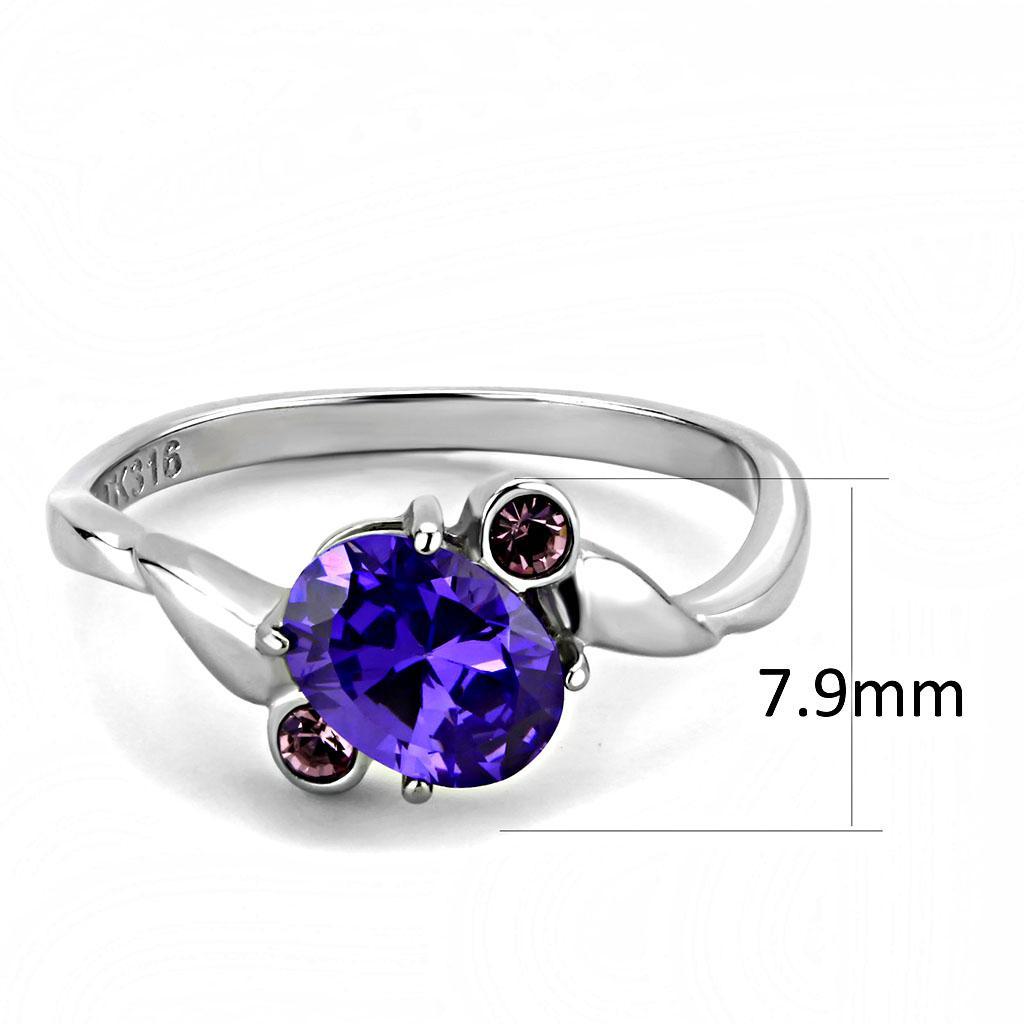 TK3525 - High polished (no plating) Stainless Steel Ring with AAA Grade CZ  in Tanzanite - Joyeria Lady