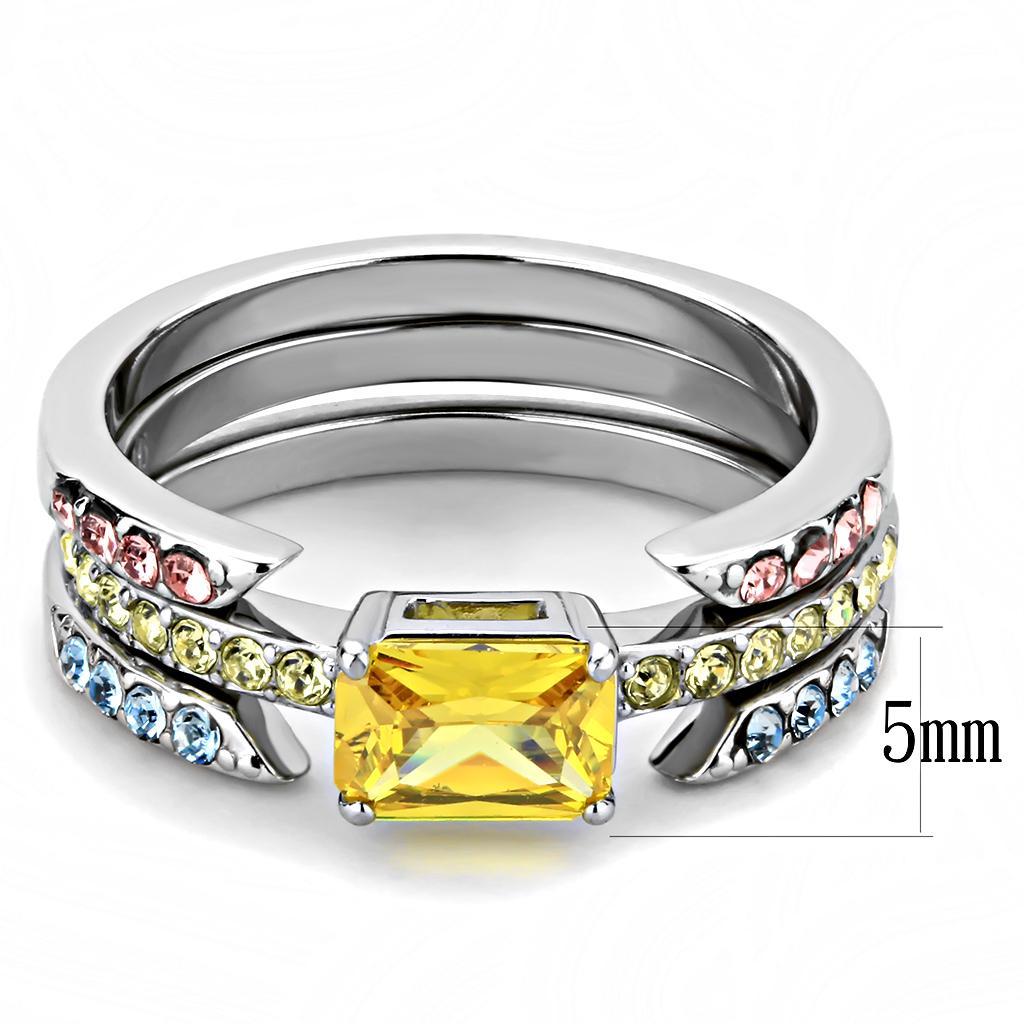 TK3526 - High polished (no plating) Stainless Steel Ring with AAA Grade CZ  in Topaz - Joyeria Lady
