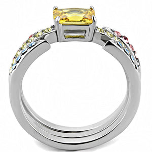 TK3526 - High polished (no plating) Stainless Steel Ring with AAA Grade CZ  in Topaz