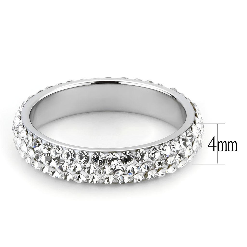 TK3533 - High polished (no plating) Stainless Steel Ring with Top Grade Crystal  in Clear - Joyeria Lady