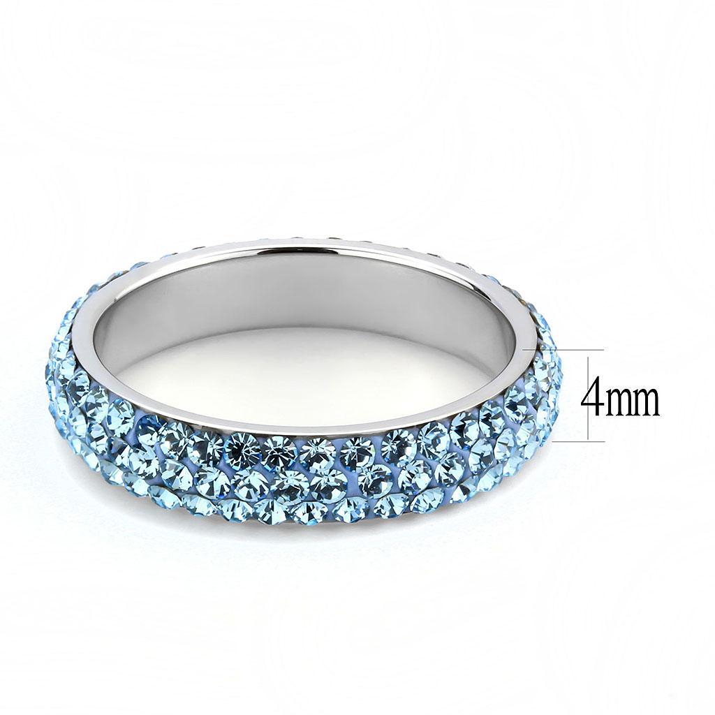 TK3535 - High polished (no plating) Stainless Steel Ring with Top Grade Crystal  in Sea Blue - Joyeria Lady