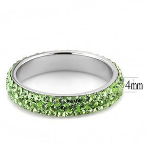 TK3537 High polished (no plating) Stainless Steel Ring with Top Grade Crystal in Peridot