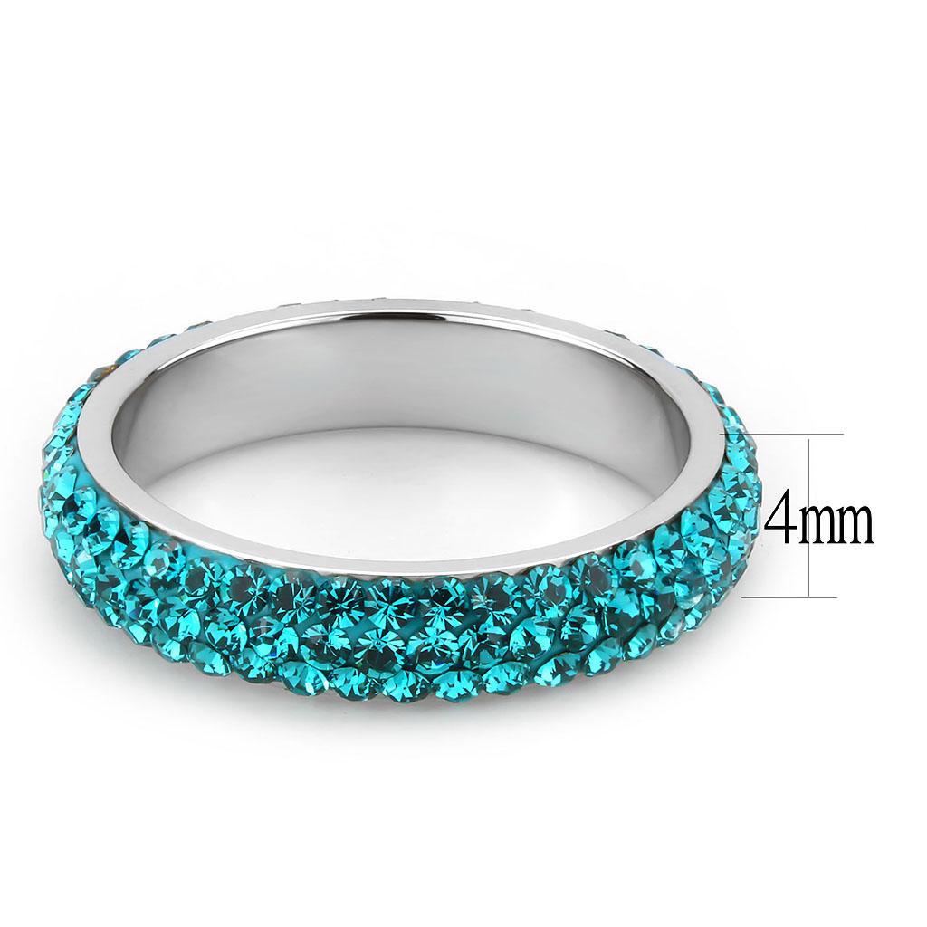 TK3538 - High polished (no plating) Stainless Steel Ring with Top Grade Crystal  in Blue Zircon - Joyeria Lady