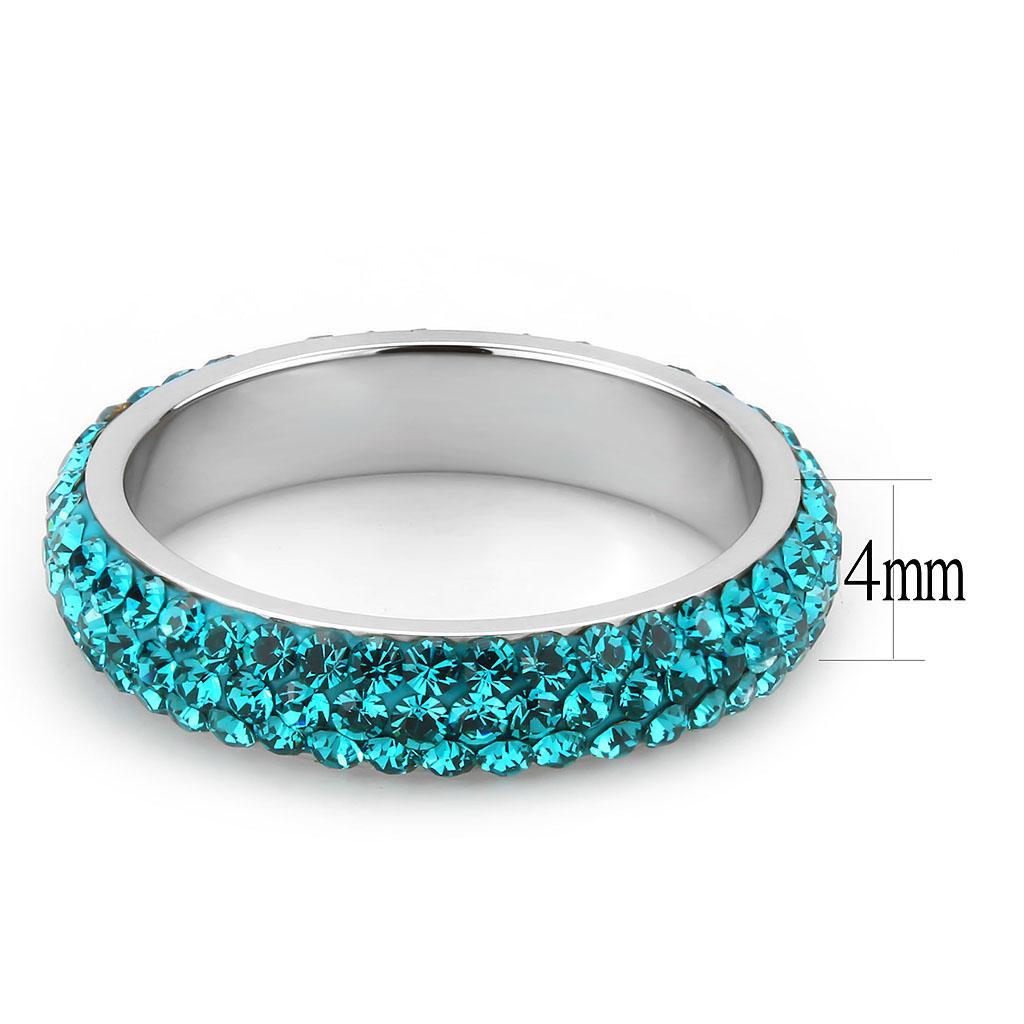 TK3538 - High polished (no plating) Stainless Steel Ring with Top Grade Crystal  in Blue Zircon - Joyeria Lady