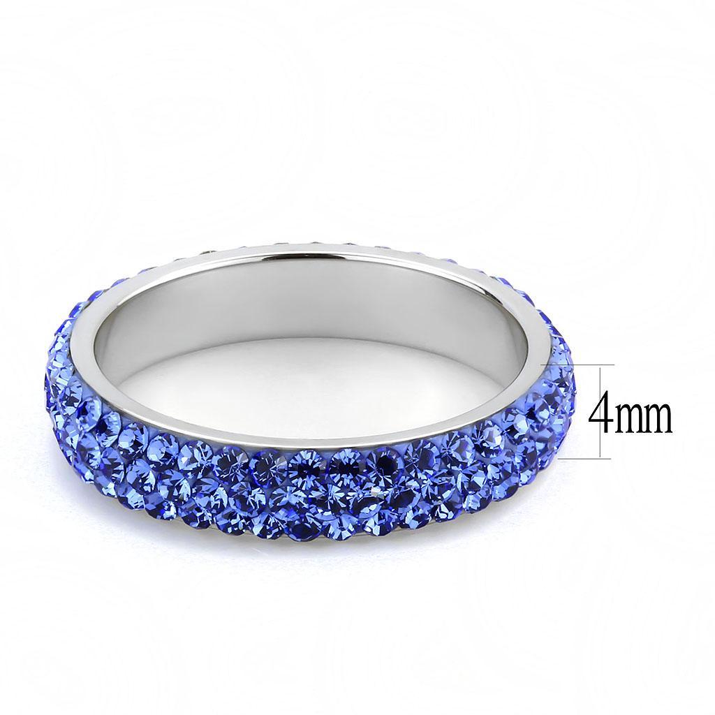 TK3539 - High polished (no plating) Stainless Steel Ring with Top Grade Crystal  in Sapphire - Joyeria Lady