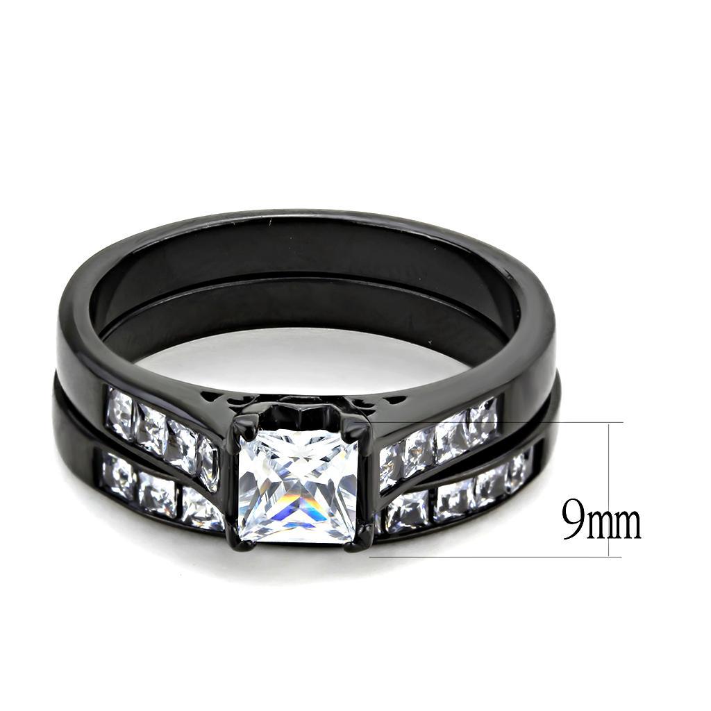 TK3555 - IP Black(Ion Plating) Stainless Steel Ring with AAA Grade CZ  in Clear - Joyeria Lady