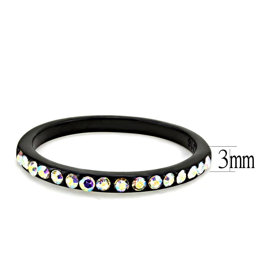TK3556 - IP Black(Ion Plating) Stainless Steel Ring with Top Grade Crystal  in Aurora Borealis (Rainbow Effect) - Joyeria Lady