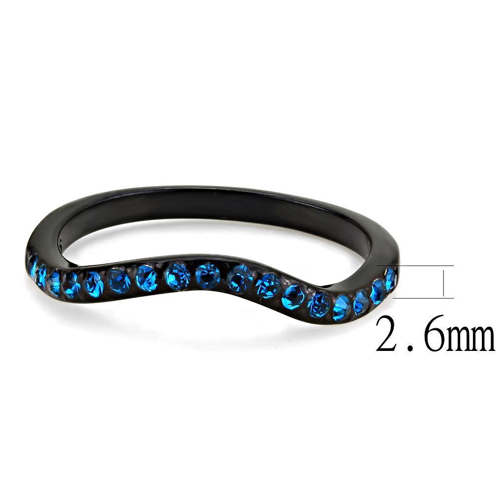 TK3557 - IP Black(Ion Plating) Stainless Steel Ring with Top Grade Crystal  in Blue Zircon - Joyeria Lady